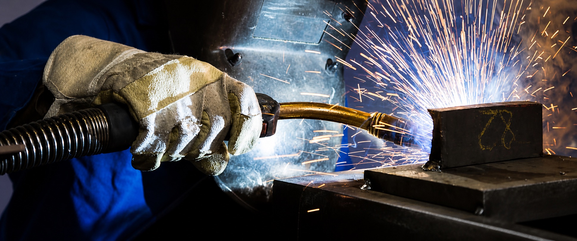 Welder producing a bright structural weld