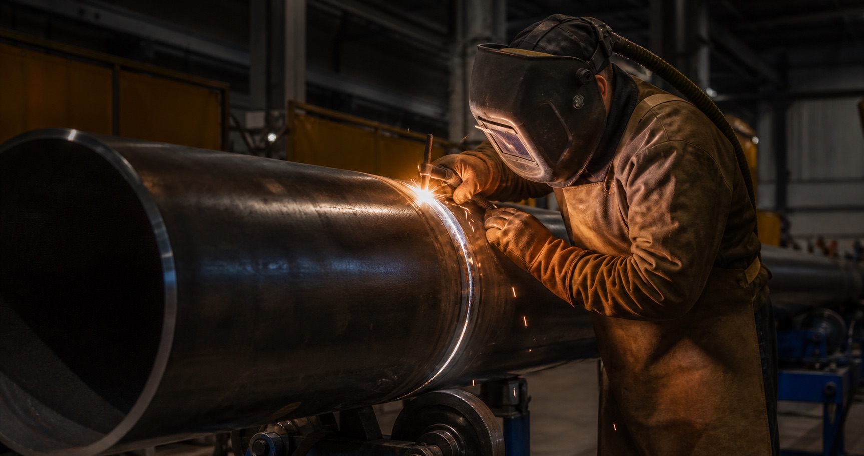 Welder producing a large-diameter pipe joint